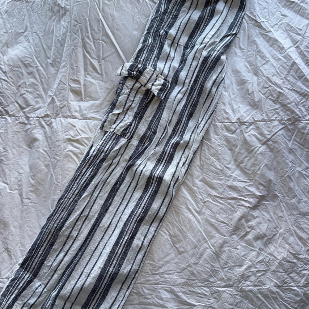 Roxy Navy & White Striped Drawstring Linen Pants … - image 5